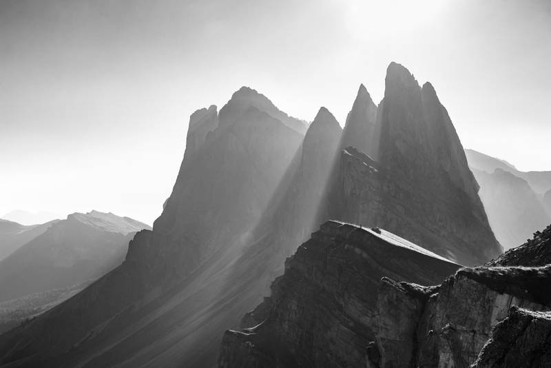 Geislergruppe in mystischer Lichtstimmung in Schwarz Wei&szlig;